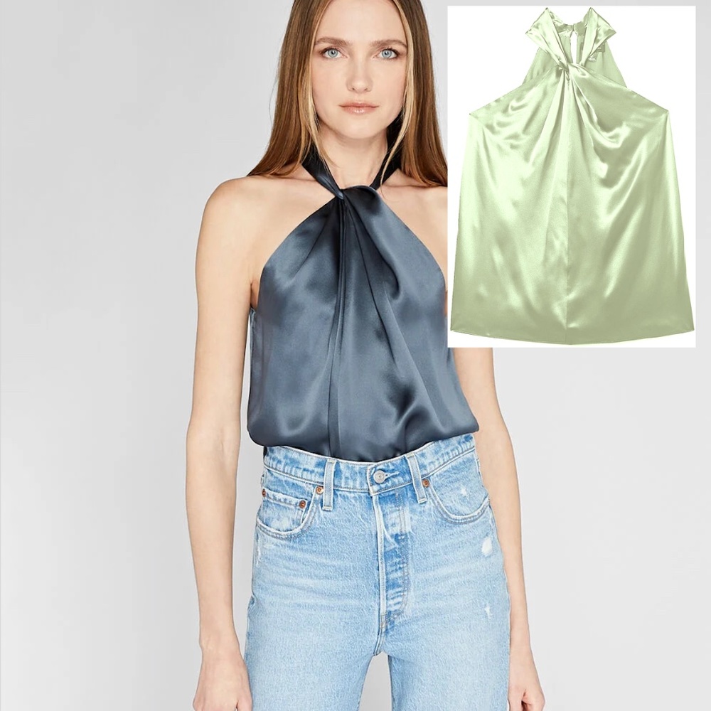 Silk Drape Halter Top - Brand New - NEVER WORN - Celery (COLOR AS INSET)